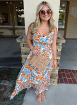 Ginger Floral V-Neck Maxi Dress w/Back Tie