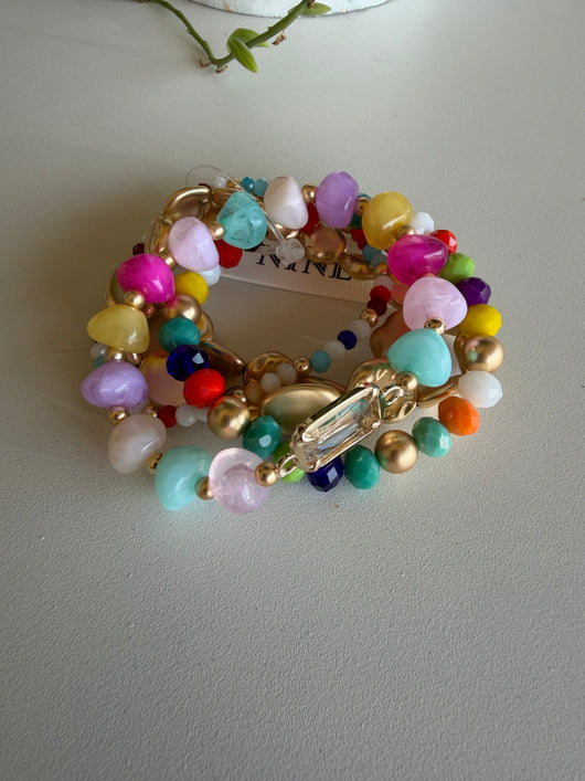 Pebble Beach Multi Color & Gold Stretch Set of 5 Beaded Bracelets
