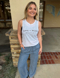 Love + Peace Social Butterfly White Heather Muscle Tank