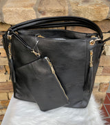 Black Set of 2 Boho Purse w/Short or Long Strap & Wristlet