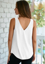 Eyelet Knit V-Neck Tank Top