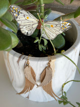 Tan & Ivory Faux Suede Feather Fishhook Earrings