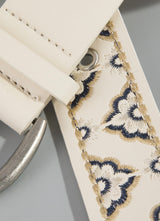 Floral Embroidered Ivory Belt w/Silver Buckle