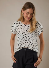 White & Black Abstract Flutter Sleeve Blouse