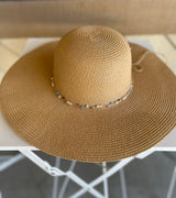 Natural Wide Brim Sun Hat w/Rope and Bead Band & Adjustable Fit