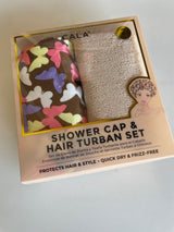Cala Butterfly Shower Cap & Tan Hair Turban Set