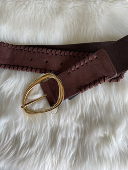 Alexa Koi Dark Brown Suede & Cinch Belt w/Abstract Gold Buckle
