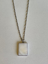 Silver Chain Necklace w/Mother of Pearl Rectangle Stone