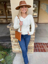 Ivory Long Sleeve Cable Knit Sweater Top