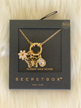 Secret Box 14K Gold Dipped Butterfly, Flower & Teardrop Charm Necklace