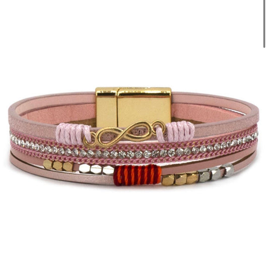 Pink & Gold Infinity  Layered Magnetic Closure Cuff Bracelet