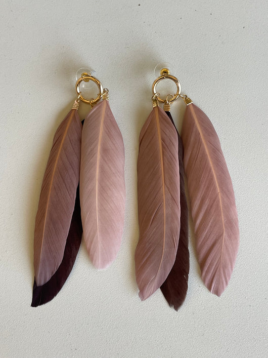 Pink & Brown Feather Post Earrings