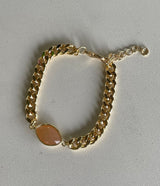 Gold Chain Link W/Peach Stone 7” Bracelet and 1.5” Extender