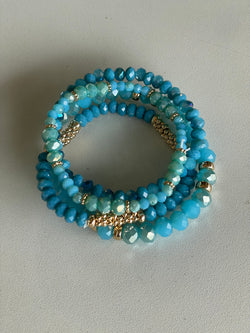 Turquoise & Gold Set of 4 Stretch Beaded Bracelets