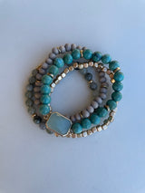 Turquoise & Grey Set of 4 Stretch Beaded Bracelets