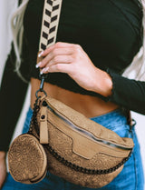 London Khaki Shoulder Bag & Coin Purse w/Tan & Black Guitar Strap and Chain