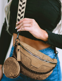 London Khaki Shoulder Bag & Coin Purse w/Tan & Black Guitar Strap and Chain