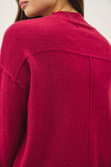 Ruby Red Mock Neck Sweater w/Ribbing Details