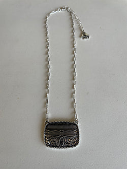 Western Stitch Silver Pendant & Chain Link Tipi Necklace