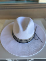 White Boho Black Band Straw Sun Hat w/Adjustable Fit CC Brand