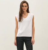 White V-Neck Cap Sleeve Basic Top