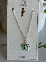 Sea Turtle Silver Chain & Abalone Anklet