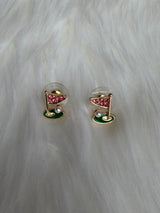 Pearl Golf Ball & Pink Flag on the Green & Gold Post Earrings