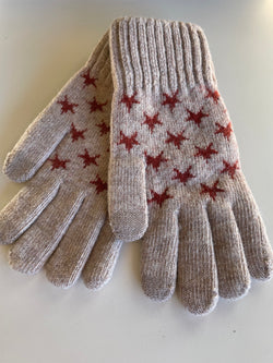 Beige & Red Stars Knit Smart Touch Gloves