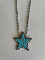 Wildflower Turquoise Star Pendant & Silver Chain Link Necklace and Earring Set