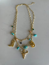 Stagecoach Gold & Turquoise Charm Layered Necklace