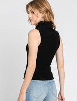 Black Turtleneck Sleeveless Knit Top