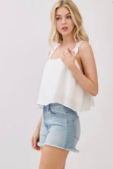 White Scallop Shoulder Strap Cami Tank Top