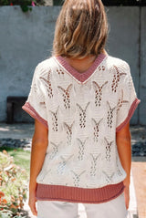 Wild Flower Embroidered Knit Short Sleeve Ivory Sweater Top