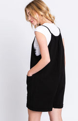 Black Spaghetti Strap Shorts Romper w/Front Pockets