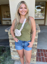 Olive Green Ribbed Knit Tank Top by Angie