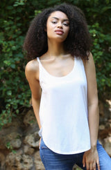 White Scoop Neck Tank Top w/Round Hem