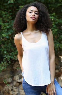 White Scoop Neck Tank Top w/Round Hem