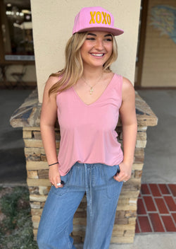 Dusty Rose Flowy Bamboo V-Neck Tank Top