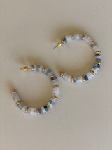 Clear, Grey & Gold Beaded Open Hoop Earrings