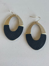 Black Texture & Hold Shimmer Oval Fishhook Earrings