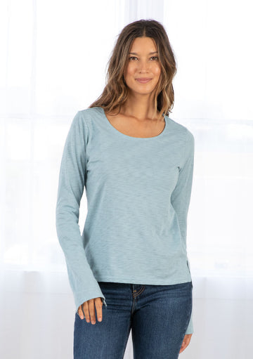 Sky Blue Chambray Long Sleeve Jersey Top w/Side Vent Sleeve by Lovestitch