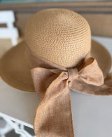 Tan Straw Sunhat Visor w/Burlap Bow in Back and Adjustable Fit