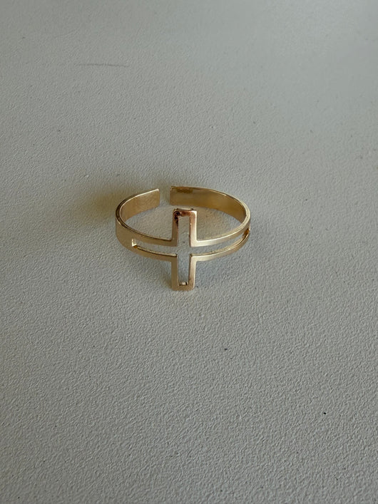 Gold Sideways Open Cross Adjustable Ring