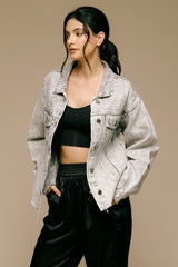 Grey Acid Wash Raw Edge Denim Jacket