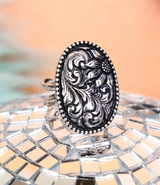 Antique Silver Oval Sunflower Design Cuff Ring