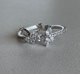 Rhodium Dipped Rhinestone Double Butterflies Cuff Ring
