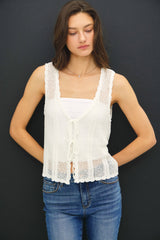 White Crochet Knit Vest w/Tie Front
