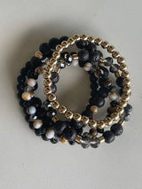 Black Lava & Gold Set of 5 Stretch Beaded Bracelets