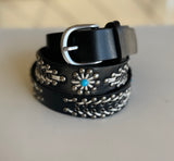 Starburst Black & Turquoise Stone and Weaved Belt