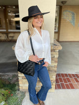Boho White Button Down Puff Sleeve Blouse